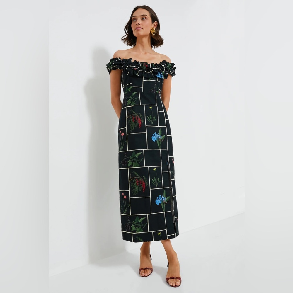 Tuckernuck Black/Floral Off-the-shoulder Column Dress, Size 6